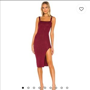 COPY - Superdown Zoe Square Neck Dress in Metallic Burgundy
